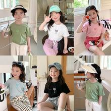 艾摩贝贝儿童韩版休闲字母上衣半袖T恤男女童卡通小兔子字母短袖