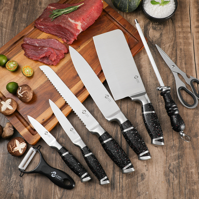 Jiameikang Knife Set Foreign Trade Nine-Piece Set Knife Kitchen Stainless Steel Kitchen Knife Chef Knife Rotating Seat Gift Knife Set