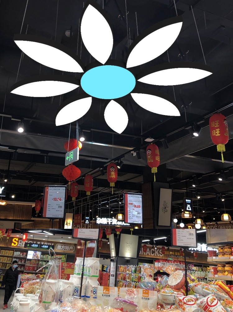 led长条灯工业造型灯超市健身房创意异形灯具商场叶瓣吊灯吊线灯