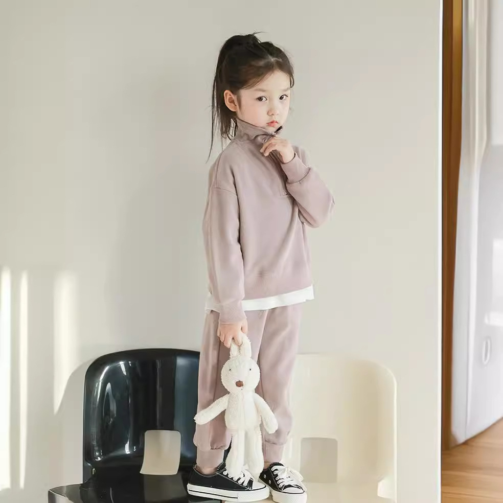 2024 Spring New Stand Collar Icon Sweater & Ribbed Cuffs Casual Pants Children's Kindergarten Classic Suit Baby Clothes