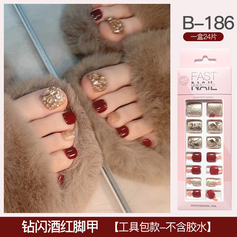 Summer New Repeatedly Wearable Toenail Finished Nude Color Full Diamond Pure Desire Fake Toenail Pre-Belt Toenail Nail Tip Spot Goods