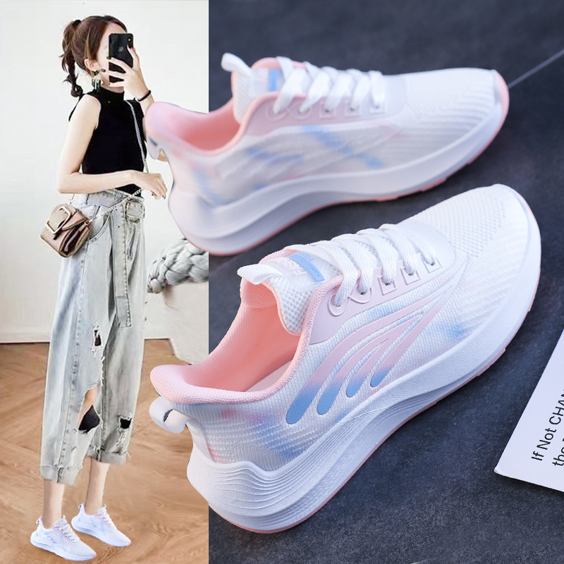 Sneaker Women's 2023 Spring and Summer New Women's Mesh Surface Shoes Breathable Popular Travel Shoes Flying Woven White Shoes Flat Casual