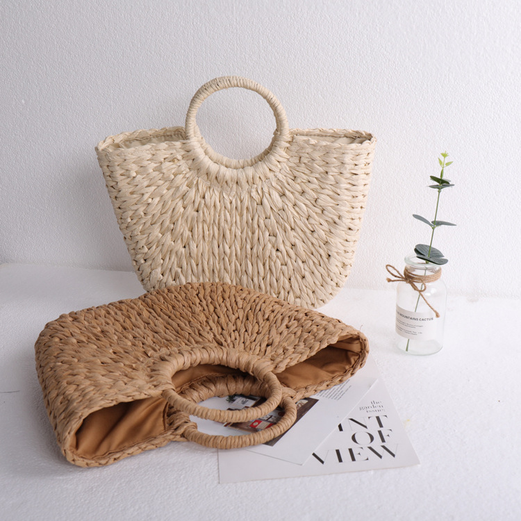 2023 New Fashion Simple Handbag Woven Bag Beach Bag Handmade Straw Bag