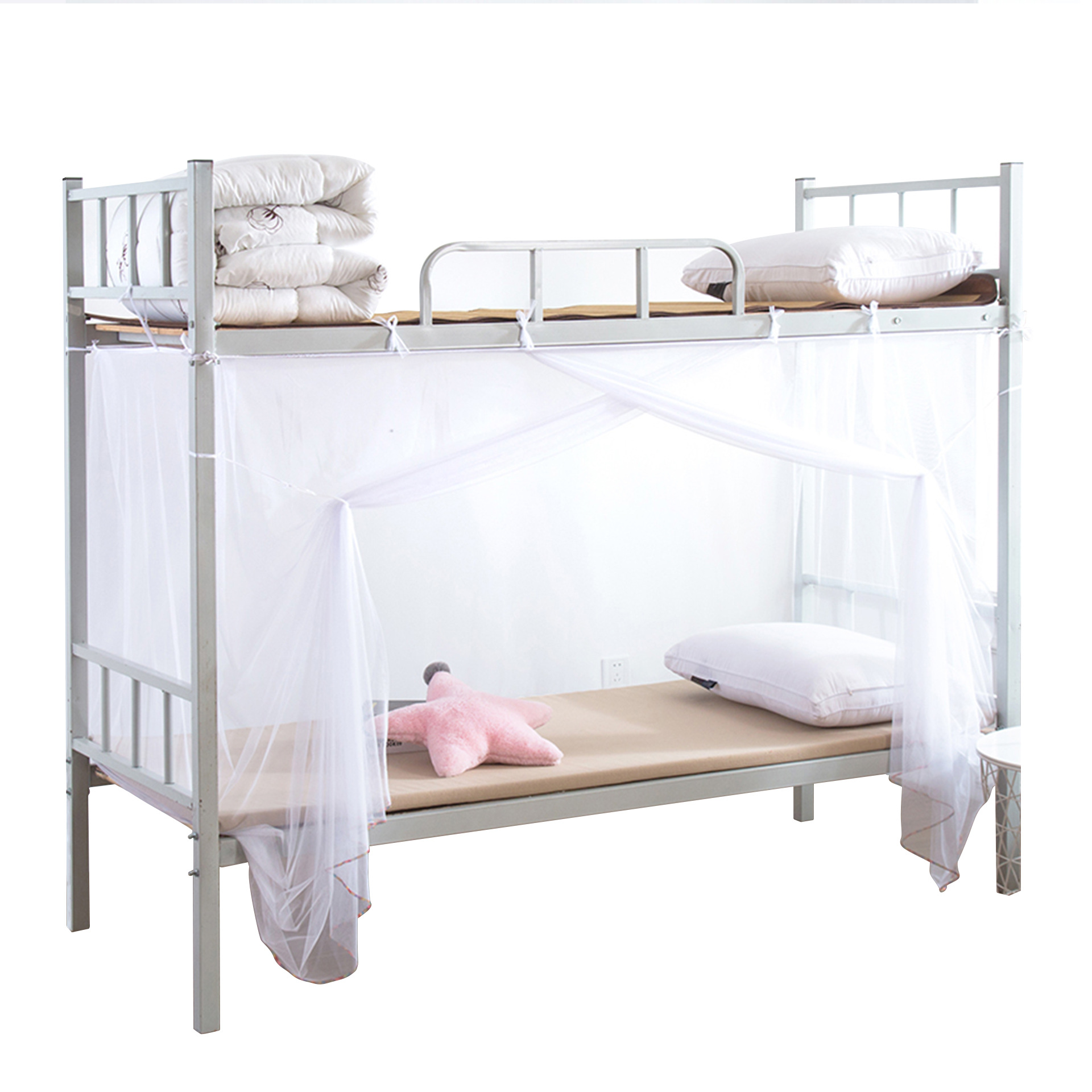 Sleeping an Student Dormitory Household Old-Fashioned Bunk Bed Single Bunk Bed Square Top Bed Curtain Mosquito Net Installation-Free Wholesale