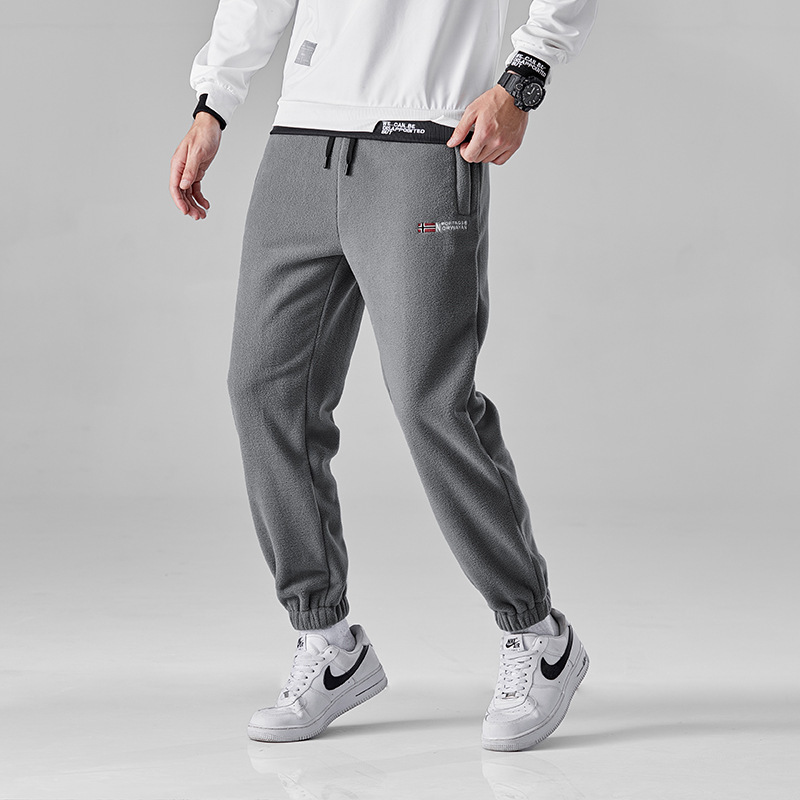 加绒卫裤男秋冬季加厚摇粒绒休闲裤子潮牌宽松百搭束脚男士运动裤