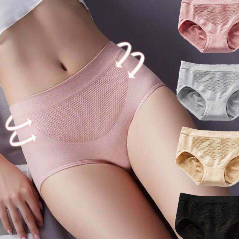 Honeycomb Underwear Women's Breathable Women's Mid-Waist Panties Solid Color Large Size Underwear Women's Belly Contracting Hip Lifting Girls' Briefs