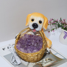 厂家直销紫晶牙聚宝盆水晶工艺品摆件紫水晶小黄狗提篮LED夜灯