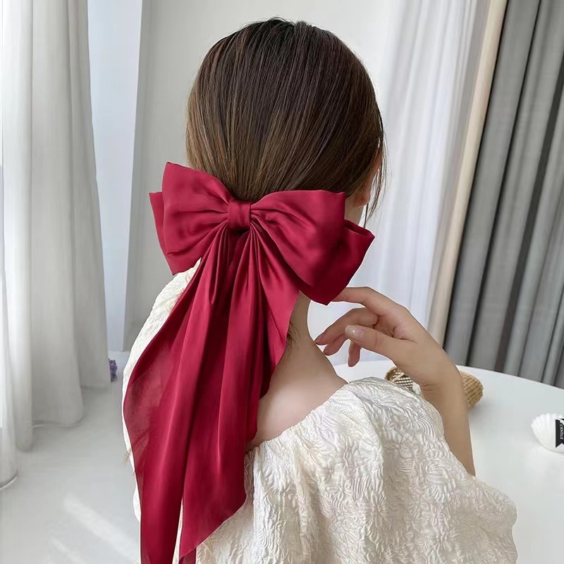 Liu Shishi's Same Style Satin Black Large Bow Barrettes Back Head Ponytail Clip Headdress Hairpin Head Clip Female