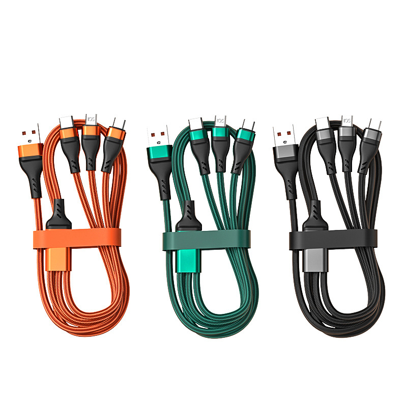 100W Super Fast Charge Data Cable Three-in-One Car 6a Charging Cable One Drag Three Applicable to Apple Huawei Android