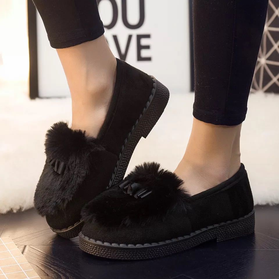 Fluffy Shoes Women's Winter Wear Warm Internet Celebrity Old Beijing Cloth Shoes Cotton Shoes Thick Bottom Soft Bottom Peas Shoes plus Velvet Warm Shoes