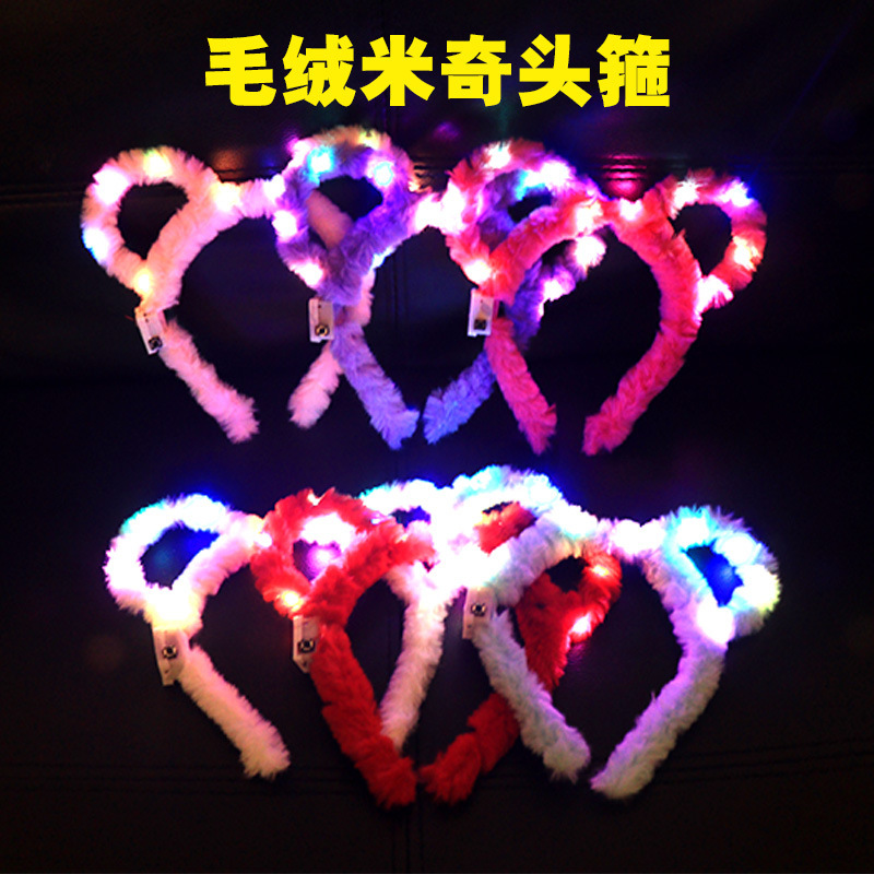 New Luminous Rabbit Ears Hair Hoop Plush Mickey Headdress Luminous Headband Cat Ears Scan Code Activity Small Gift