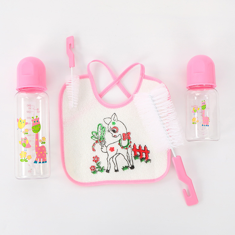 Foreign Trade Mother and Baby Standard Caliber Pp Feeding Bottle Newborn Saliva Towel Baby Bottle Brush Combination Set Five-Piece Set