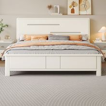 实木床现代简约白色欧式1.8米主卧双人床奶油风出租房单人1.5米床