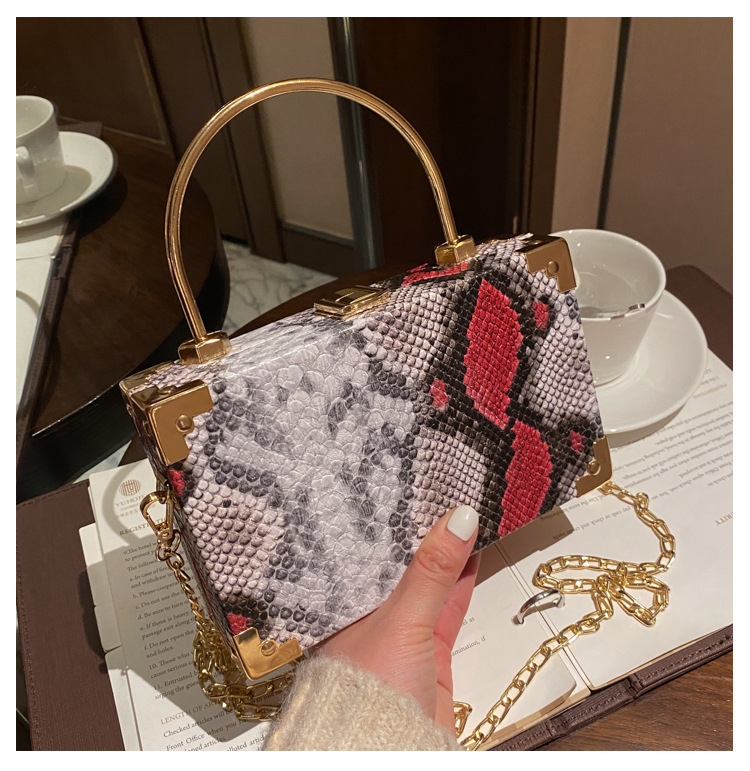 Women's Foreign Trade Bags 2021 New European and American Retro Snake Pattern Small Square Box Bag Ins Chain Portable Shoulder Messenger Bag