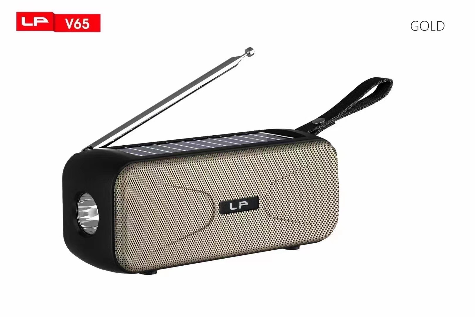 跨境lp-v65太阳能无线蓝牙音箱便携挂绳手电筒户外收音机音响批发