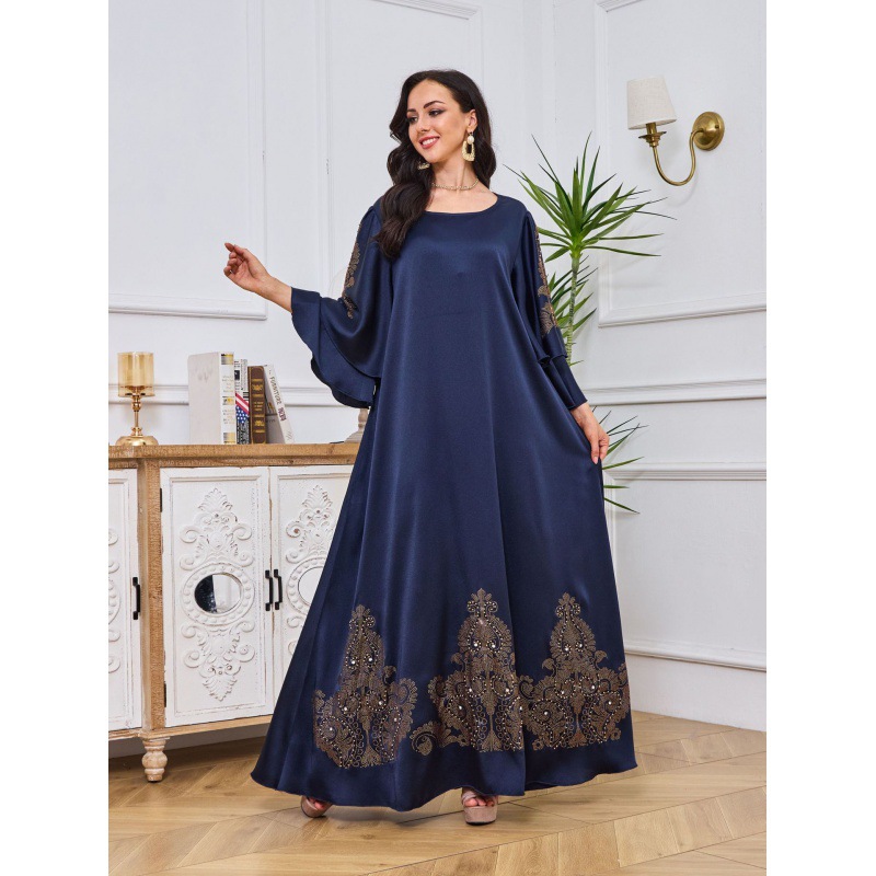 阿拉伯长袍女衣服休闲宽松连衣裙中东跨境女装时尚钉珠气质晚礼服