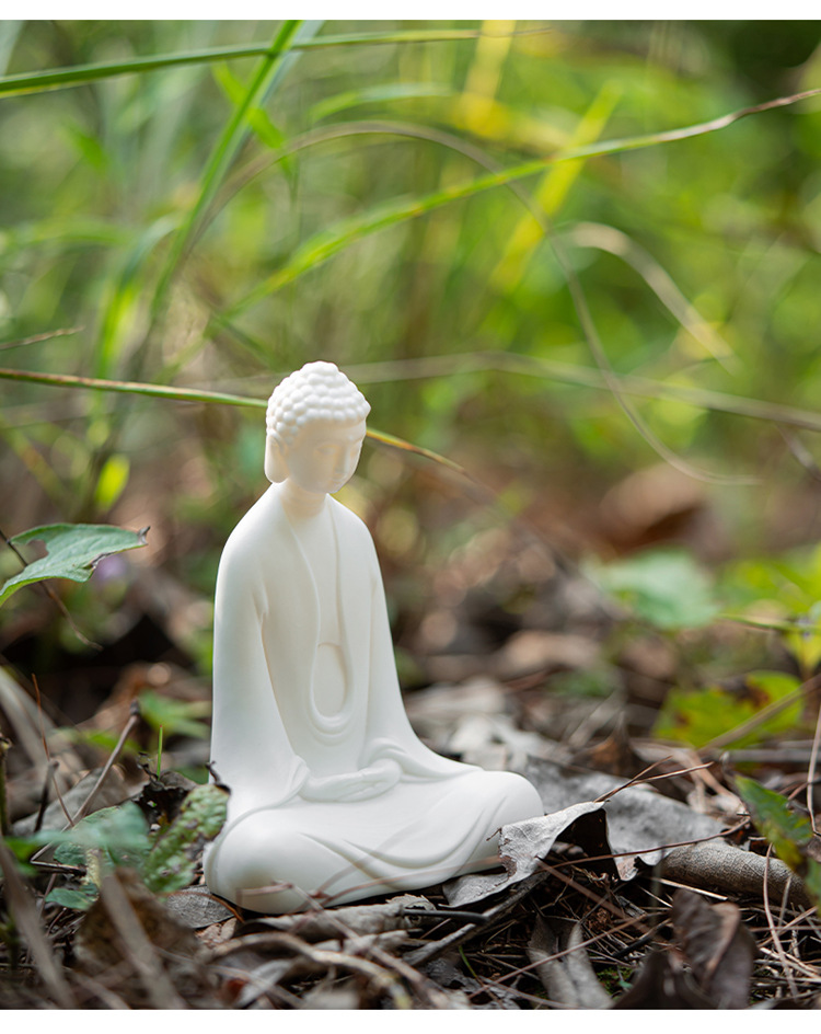 白瓷精品小如来汽车摆件禅意陶瓷手工小佛创意保平安车内装饰