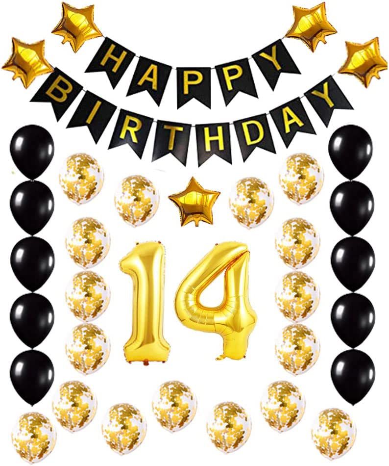 14岁生日布置金五角星铝箔气球亮片气球生日派对装饰气球跨境热卖