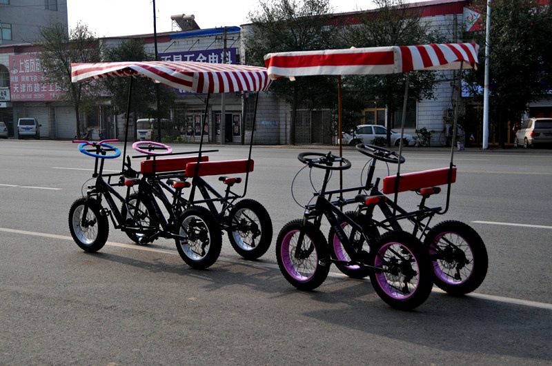 双人自行车四轮四轮观光车商用景区电动车双人三人四轮自行车观光