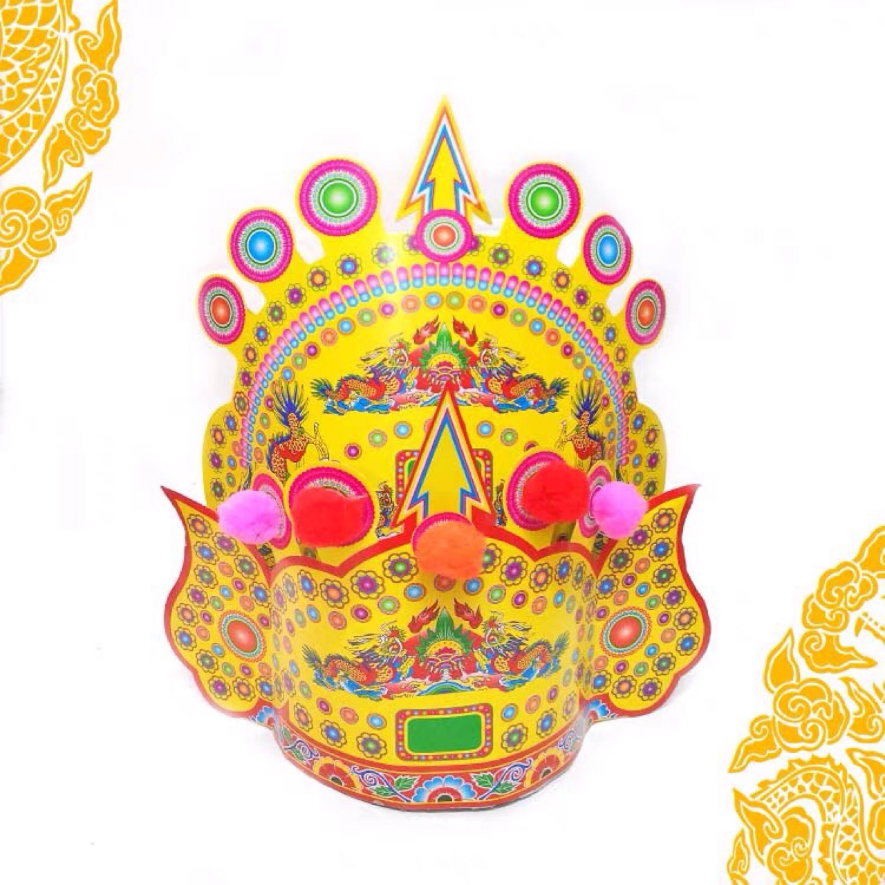 潮汕纸扎用品 拜神五色龙帽 硬卡纸立体帽 五色武帽 将军纸帽