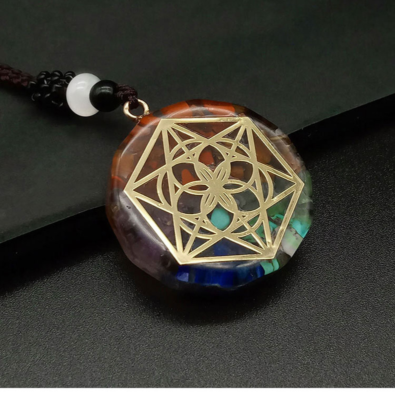 七彩能量石项链天然水晶碎石吊坠多边几何形饰品批发