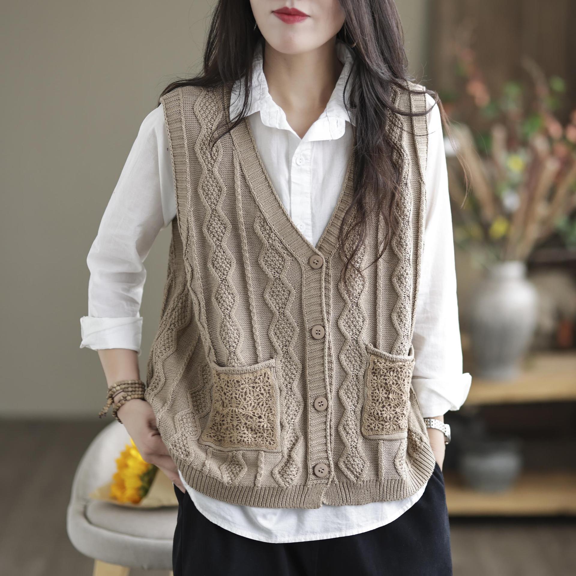 马甲秋装新款针织女士开衫上衣宽松时尚女装马夹坎肩