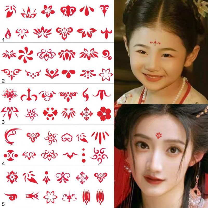 眉心花钿妆纹身贴脸贴舞台演出古风额头饰品珍珠钻石贴-阿里巴巴