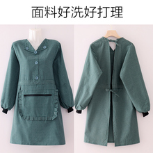 R9DC长袖围裙家用厨房工作服女罩衣做饭耐磨韩版时尚日系带袖反穿