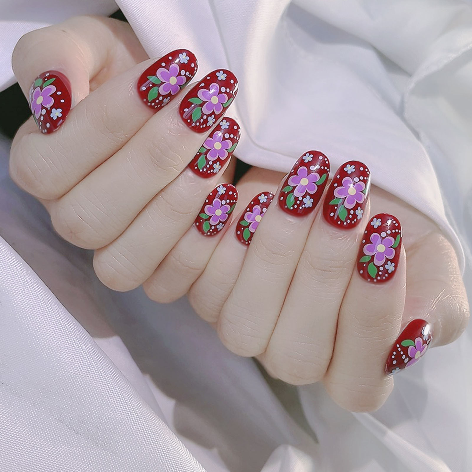 美甲贴片 穿戴甲片 典雅复古法式花朵假指甲成品美甲工厂直销