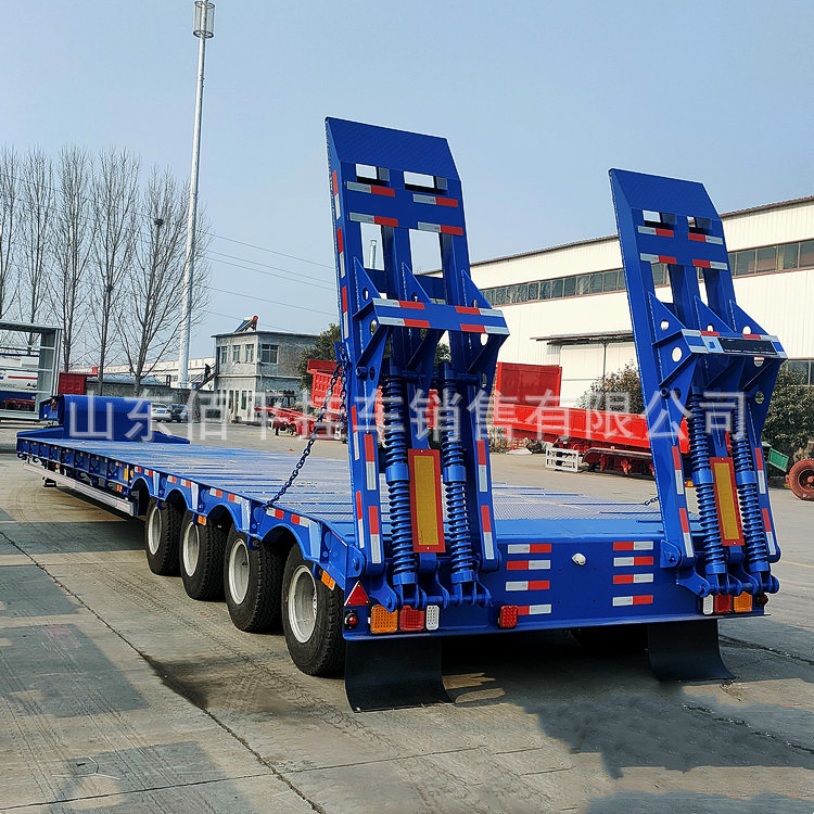 出售低平板半挂车 抽拉式13米低平板运输半挂车价格 三线六轴半挂