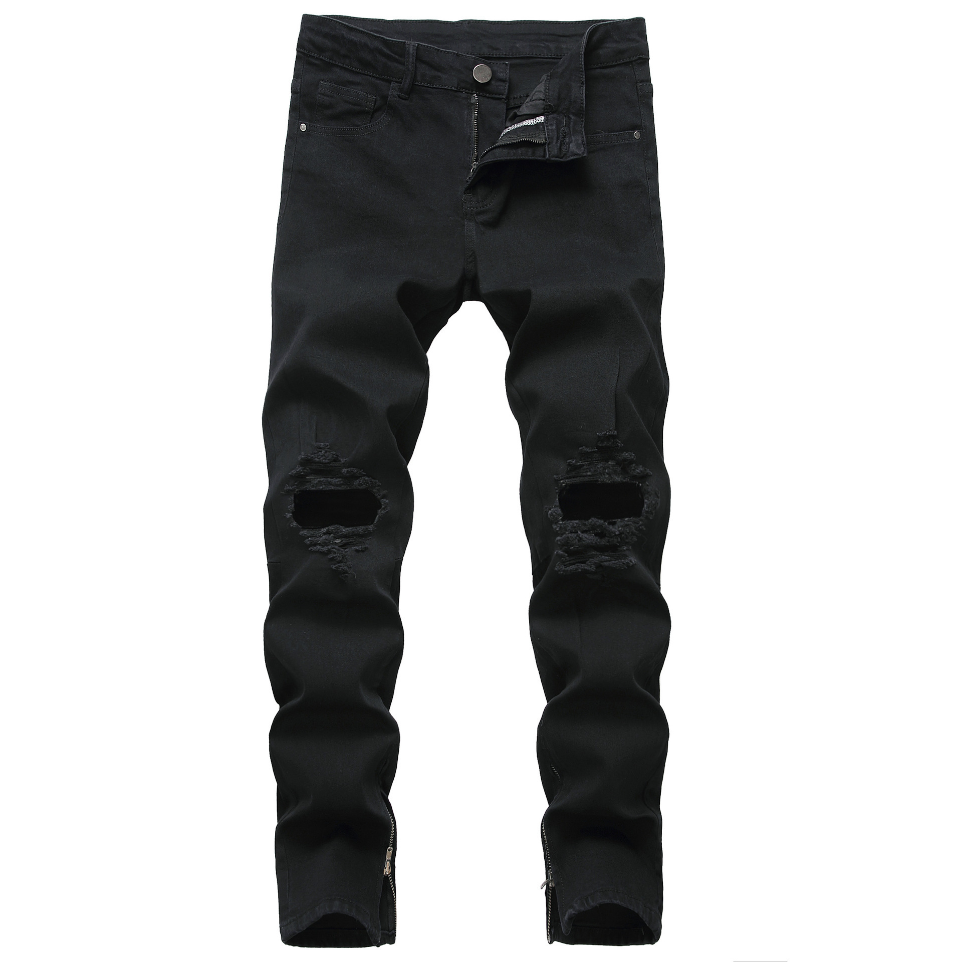   Foreign Trade Men's Pants Autumn New European and American Men's Jeans Ripped Zipper Split Fashion All-Match Trendy Men's Essential