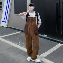 韩版潮牌工装背带裤男式夏季新款多口袋休闲裤青少年时尚直筒长裤