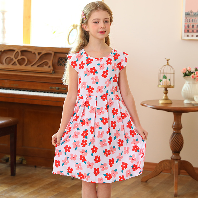 Girls' Dress Summer Little Fresh Cute Printed Skirt Girls' Sweet Sleeveless Cotton Silk Outerwear Nightdress