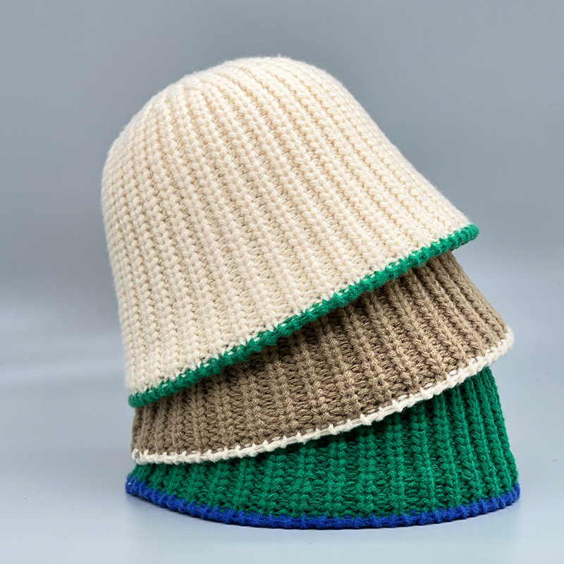 撞色毛线帽子