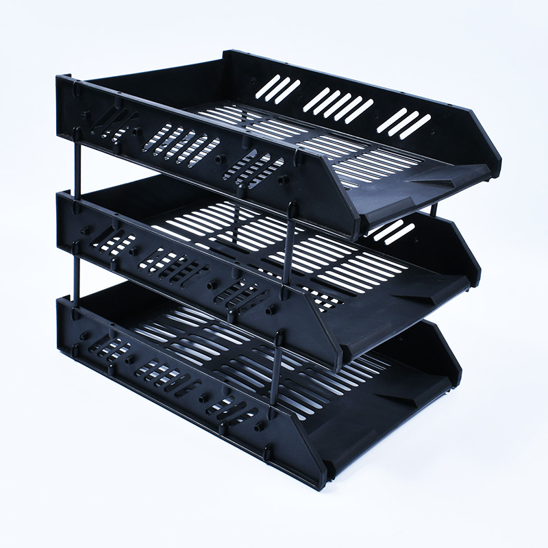 Three Layer File Tray Plastic Column Thickened Three-Layer Document Rack File Tray Blue Black