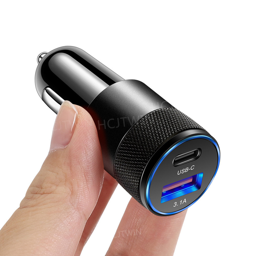 3.1A USB + PD Metal Car Charger Aluminum Alloy Cannon Car Charger Vehicle-Mounted Mobile Phone Charger Cross-Border Wholesale