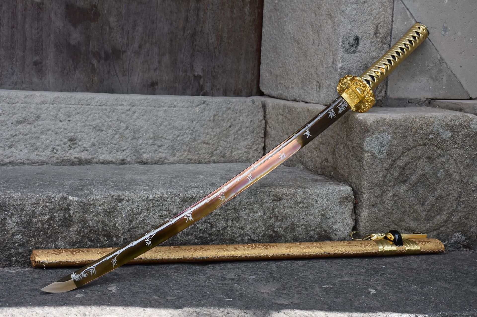 龙泉市刀剑一体烤金日式剑防身手工锻打宝剑硬剑冷兵器收藏未开刃