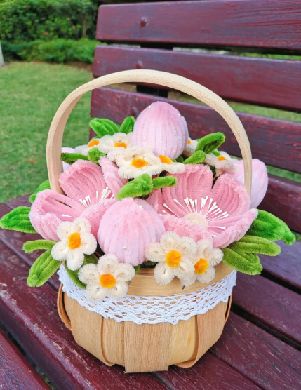 手工编织花束自制diy扭扭棒郁金香花篮制作材料包520礼物送母亲节