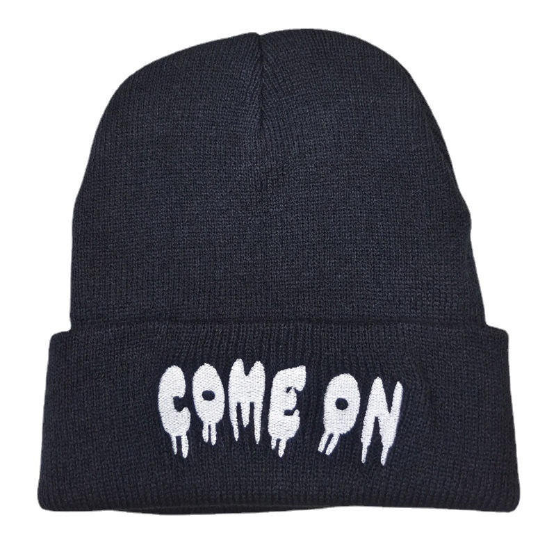 Korean Style Autumn and Winter Letter Embroidery Knitted Hat Men's and Women's Fashion Beanie Hat Sleeve Cap Street Warm Hat Earflaps Woolen Hat