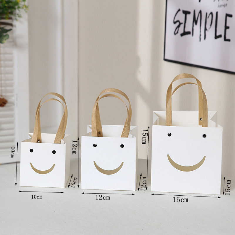 Simple Gift Bag Spot Smiley Face Baking Bag Cake Square Bottom Hand Bag Kraft Paper Portable Gift Bag