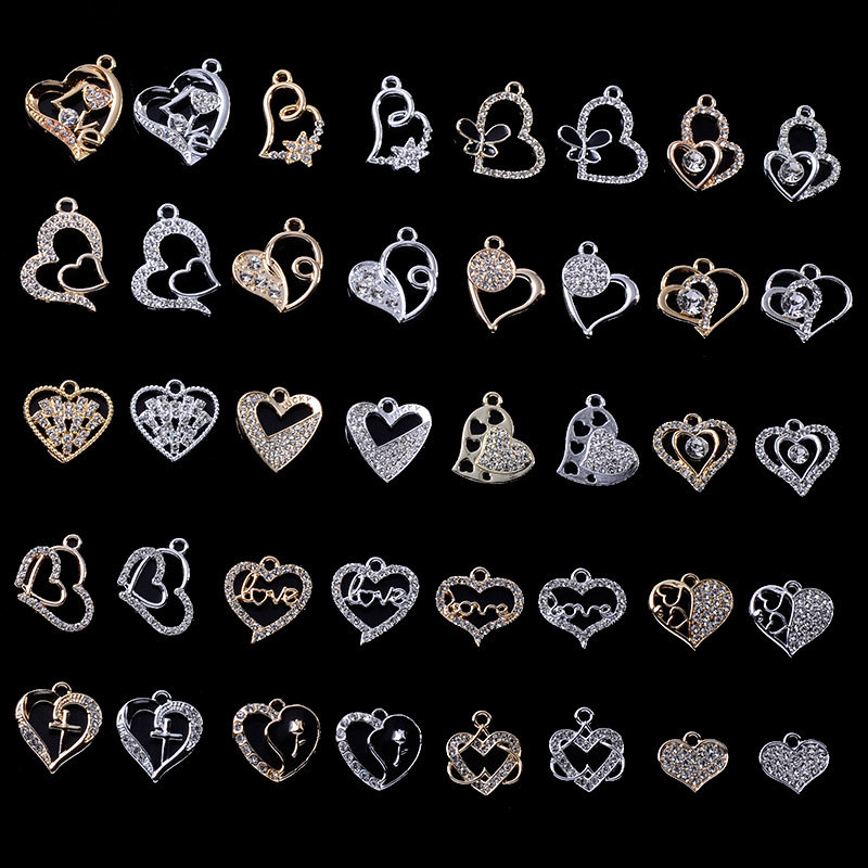 special-shaped heart diy eardrops earrings alloy material accessories diy necklace bracelet diamond-embedded peach heart uv color-retaining pendant