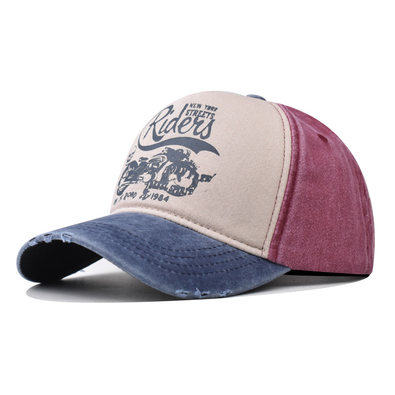 Pure Cotton Washed Baseball Cap Men and Women Korean Peaked Cap Moto Printing Outdoor Cowboy Hat Washed Distressed Hat