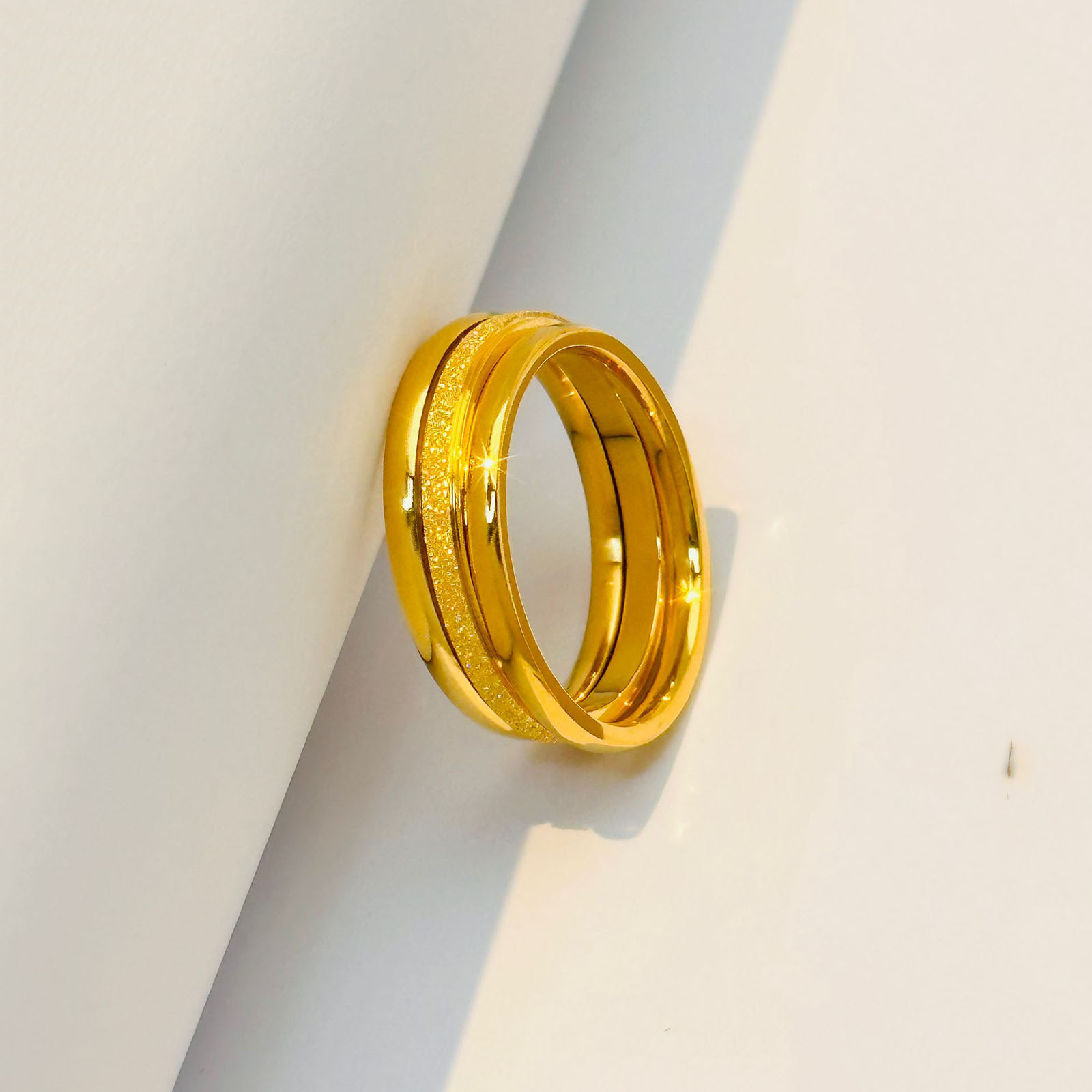 三生三世磨砂素圈传承戒指女时尚个性ins潮钛钢不掉色18k金色食指