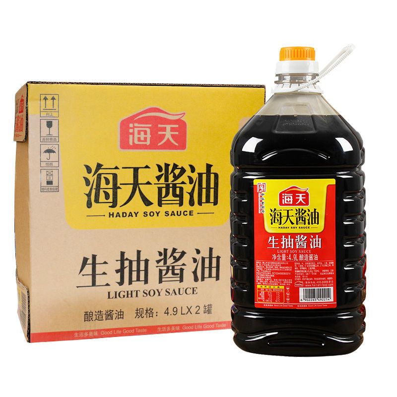 海天鲜味生抽4.9l商用桶装油炒菜凉拌菜酿造酱油黄豆酿造美味鲜酱