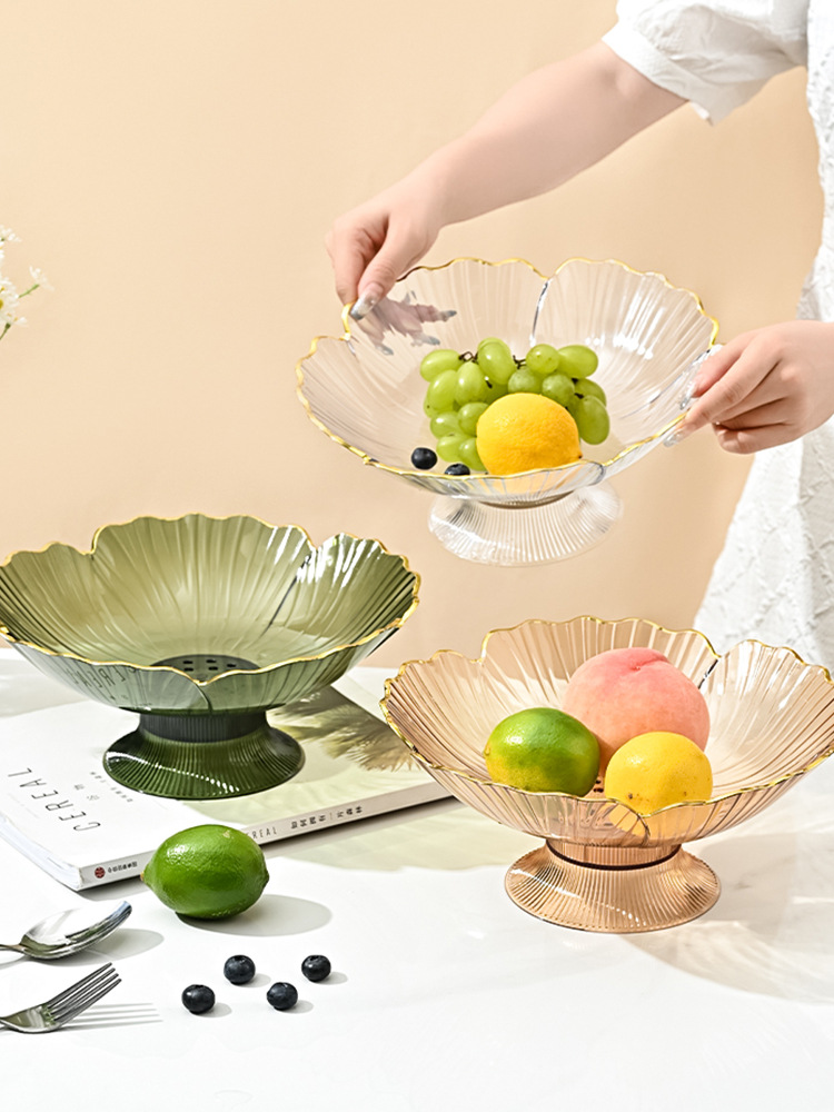Living Room Fruit Plate Snack Dried Fruit Plate Base Draining Tray High Leg Candy Plate Fruit Swing Plate Storage Dim Sum Plate Fruit Basket