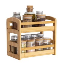 现货竹木香料架 2层调料架木质厨房台面整理架橱柜用收纳架