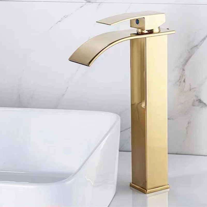 Nordic Stainless Steel Copper Core High Square Waterfall Hot and Cold Faucet Washbasin Kitchen Basin Splash-Proof Water Universal Single Hole Water Tap