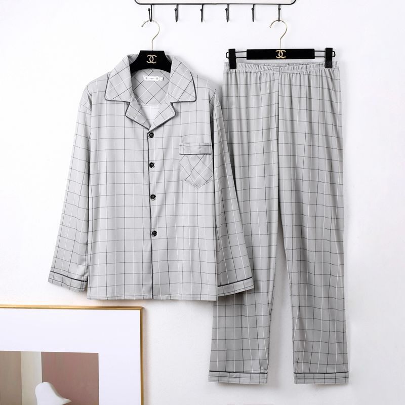 Men's Pajamas Cotton Spring and Autumn Summer Long-Sleeve New Men's Large Size Can Be Outerwear Homewear