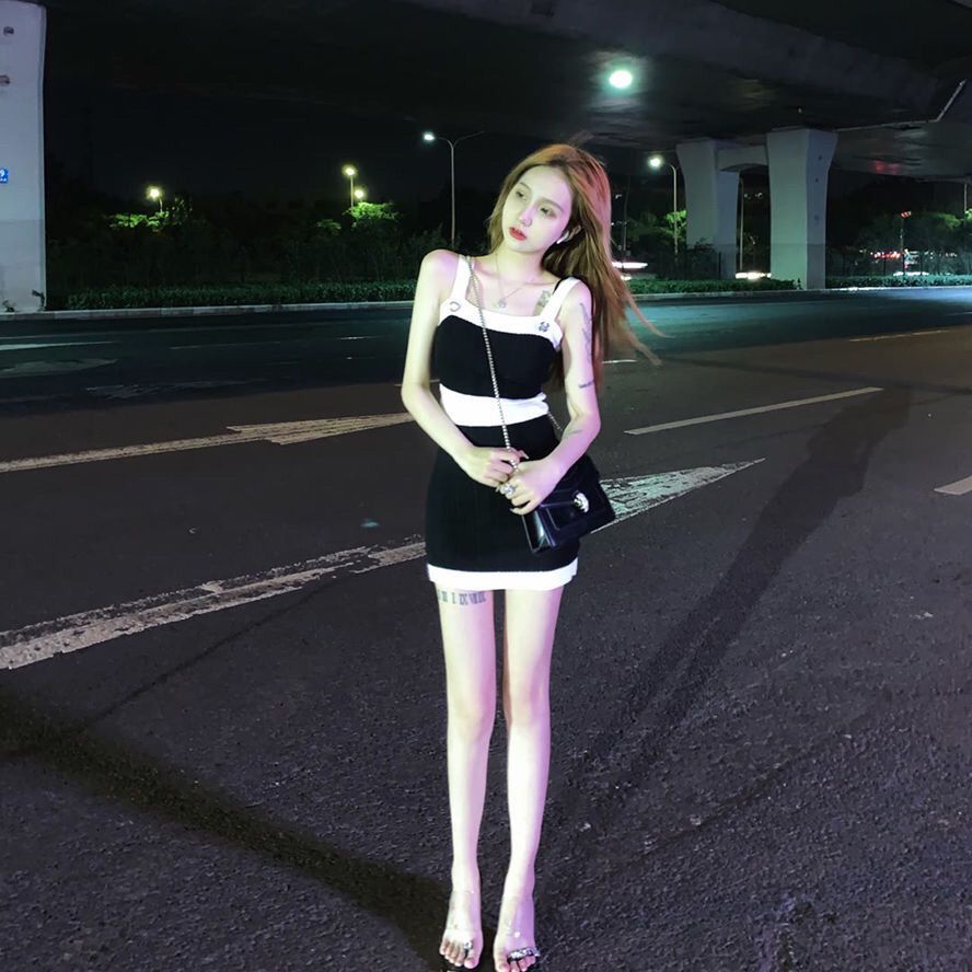 夏季显瘦显高连衣裙快手网红张贝尼同款吊带包臀短裙社会女性感裙