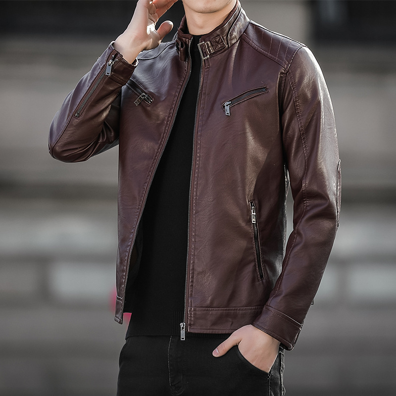 Fall 2023 New Men's Coat Casual Leather Clothing Men's Motorcycle Clothing Trendy Coat Korean-Style Stand Collar Pu Leather Jacket